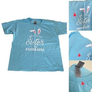 Gildan 100% Heavy Cotton Blue Easter Graphic T-Shirt Youth size XS